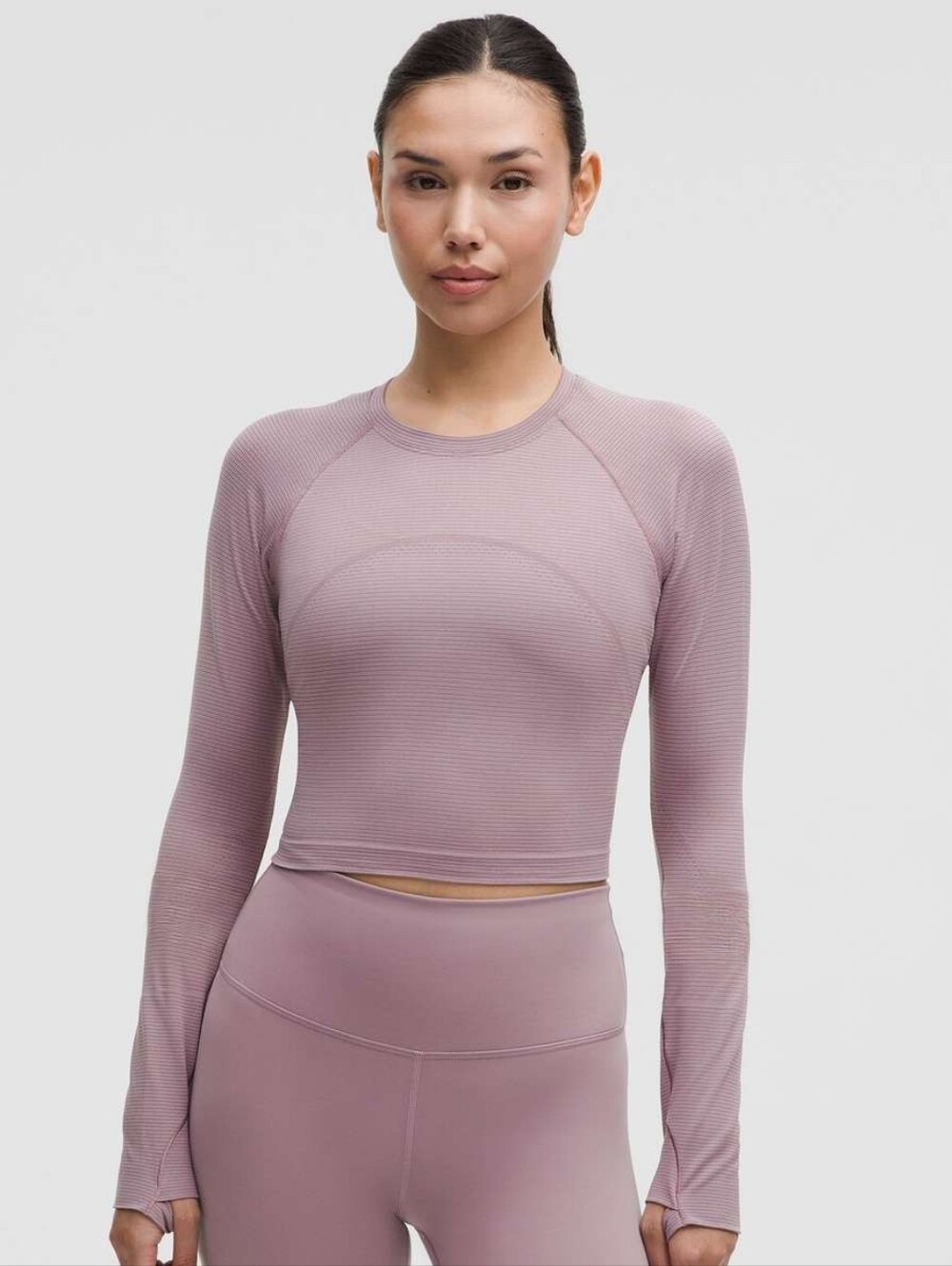 Lululemon Swiftly Tech Cropped Long-Sleeve 2.0 Spandex Lavendar Shirt Size: 0